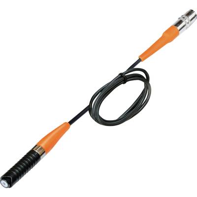 Ein schwarzes Kabel mit spiralförmiger Verdickung auf einer Seite und silbernem Anschluss auf der anderen, dient zur Verbindung elektronischer Geräte.