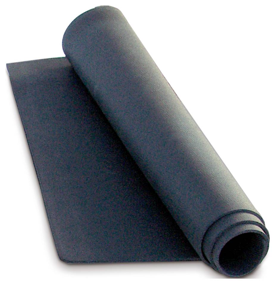 Eine schwarze Yogamatte, teilweise aufgerollt, liegt auf einem Boden. Geeignet für Fitness- und Entspannungsübungen.