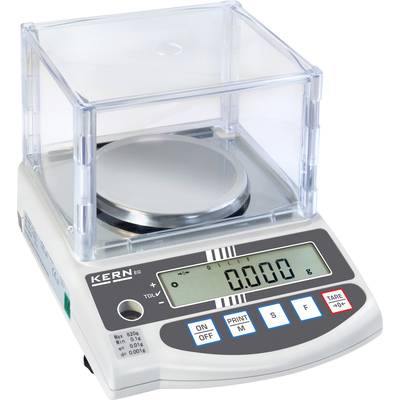 Eine elektronische Präzisionswaage mit digitaler Anzeige in einem transparenten Gehäuse. Die Waage zeigt '0.000' Gramm an.