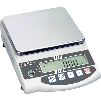 Elektronische Waage mit digitalem Display zeigt '0,00'. Tasten für Ein/Aus, Drucken, Modus, und Tara sichtbar.
