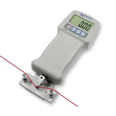 Ein digitales Kraftmessgerät mit einem Display, das '0.00' anzeigt. Das Gerät ist für Zug- und Drucktests ausgelegt.