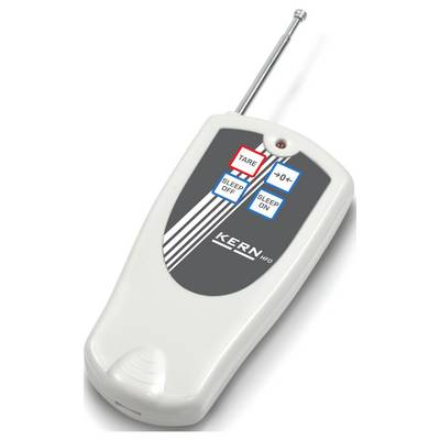 Ein weißer Fernbedienung mit Antenne, drei Tasten 'Tare', 'Sleep Off', 'Sleep On', und einem Logo 'Kern'.