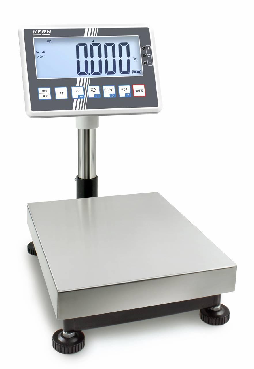 Digitale Industriewaage mit großem Display, zeigt '0,000 kg'. Edelstahlplattform, geeignet für präzise Gewichtsmessungen.