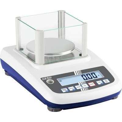 Digitale Präzisionswaage mit transparentem Gehäuse und LCD-Display zeigt '0.00g' an. Ideal für Laboranalysen und exakte Messungen.