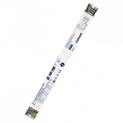 Ein längliches elektronisches Vorschaltgerät von Osram mit technischen Spezifikationen und Sicherheitsaudrucken auf der Oberfläche abgebildet.
