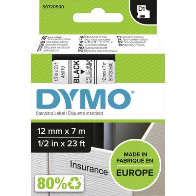 Schriftband  DYMO D1 45010  Bandfarbe: Transparent Schriftfarbe:Schwarz 12 mm 7 m