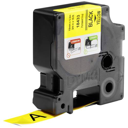 Schriftband DYMO IND RHINO 18433 Vinyl Bandfarbe: Gelb Schriftfarbe:Schwarz 19 mm 5.5 m