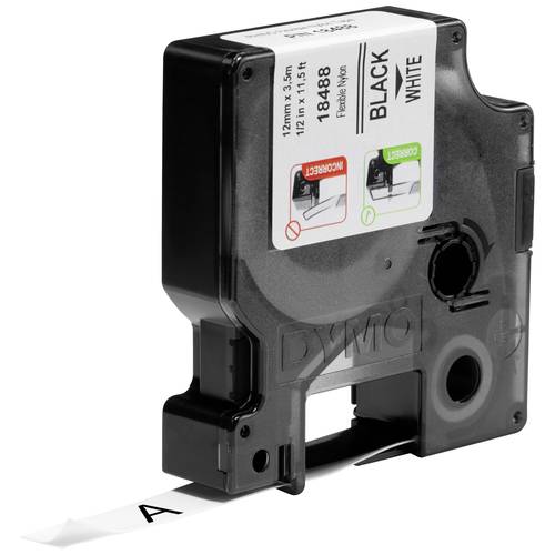 Schriftband DYMO IND RHINO 18758 Nylon Bandfarbe: Weiß Schriftfarbe:Schwarz 12 mm 3.5 m