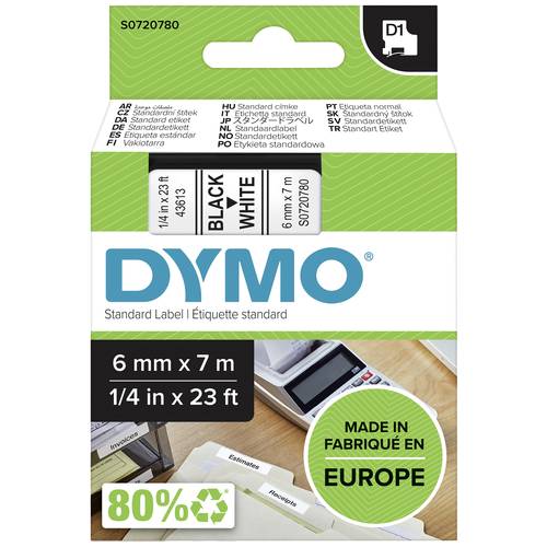 Schriftband DYMO D1 43613 Polyester Bandfarbe: Weiß Schriftfarbe:Schwarz 6 mm 7 m