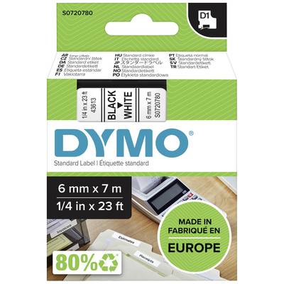 Schriftband DYMO D1 43613 Polyester Bandfarbe: Weiß Schriftfarbe:Schwarz 6 mm 7 m