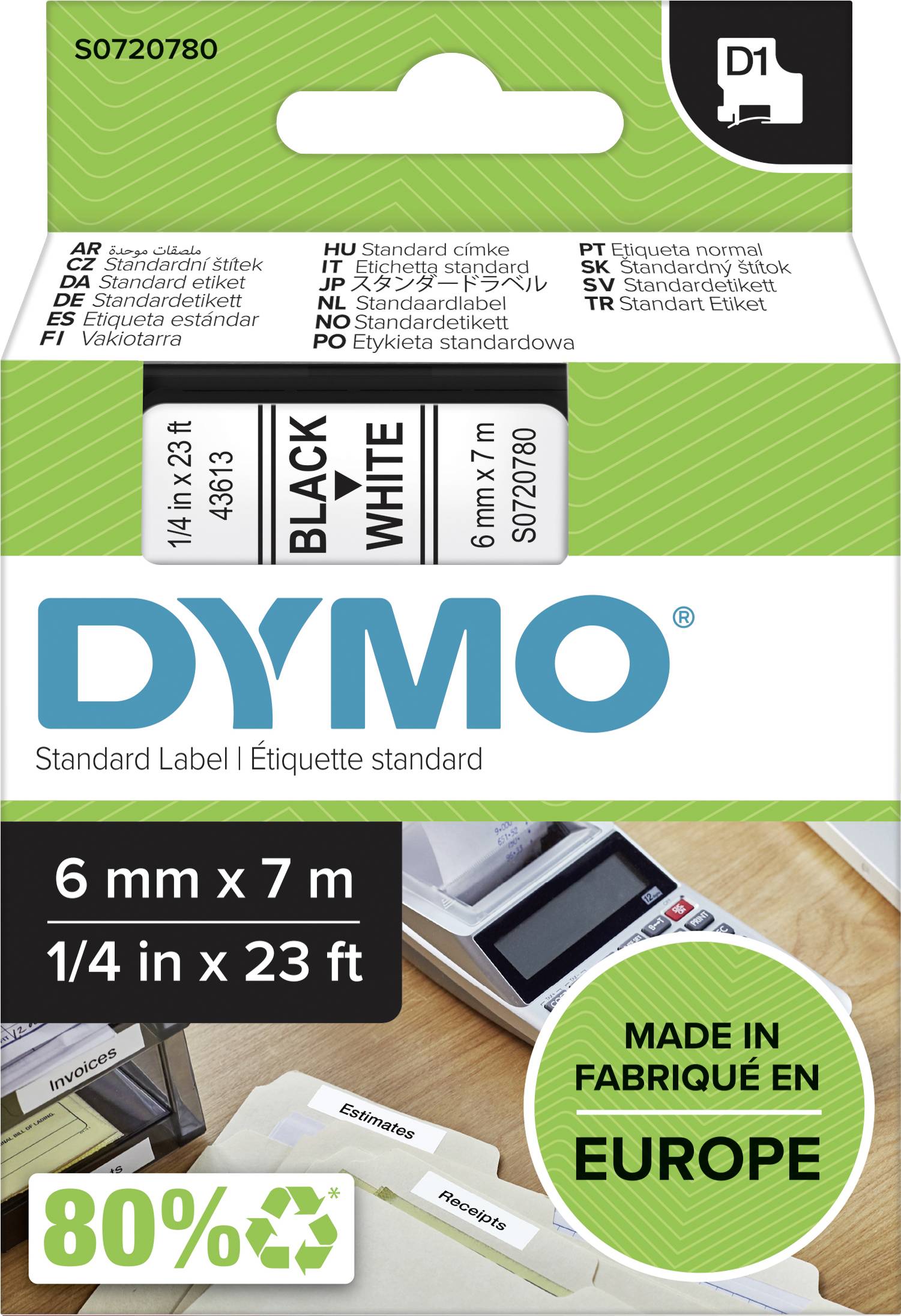 Premium Schriftband für Dymo 43613 Schwarze Schrift auf Weiß Easy Print Serie