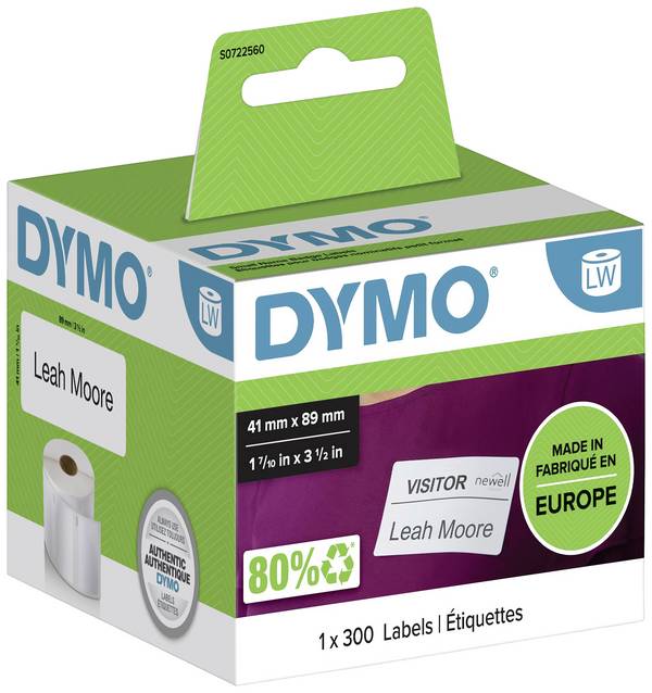 DYMO Etiketten Rolle  11356 S0722560 89 x 41 mm Papier Weiß 300 St. Wiederablösbar Namensschild-Etiketten