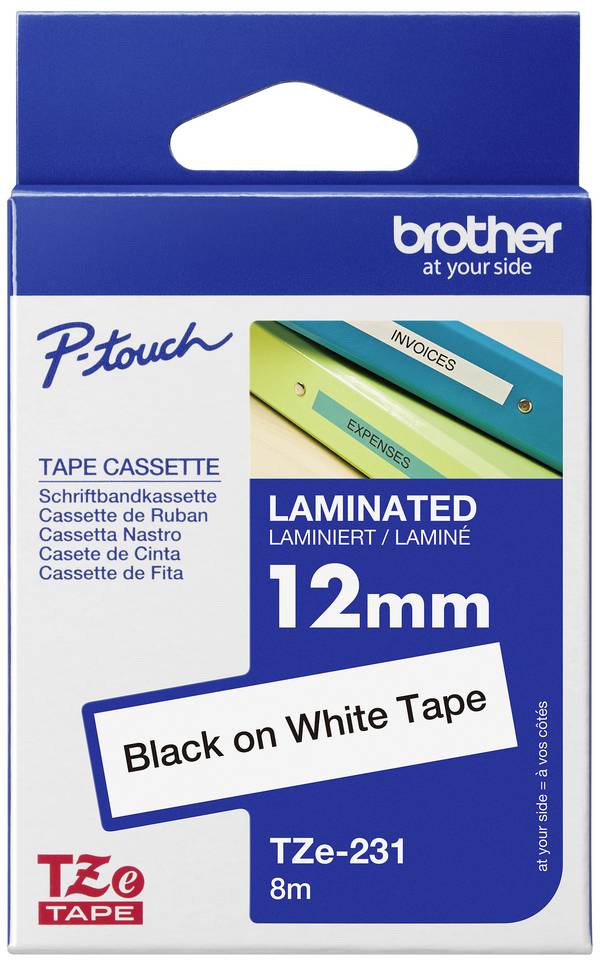 Etiketten  Brother TZe TZe-231 PET Bandfarbe: Weiß Schriftfarbe:Schwarz 12 mm 8 m