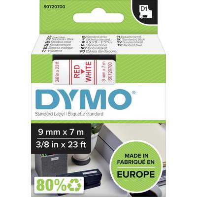 Schriftband  DYMO D1 40915  Bandfarbe: Weiß Schriftfarbe:Rot 9 mm 7 m