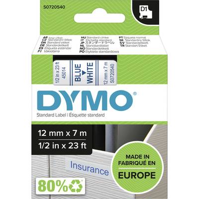 Schriftband  DYMO D1 45014  Bandfarbe: Weiß Schriftfarbe:Blau 12 mm 7 m