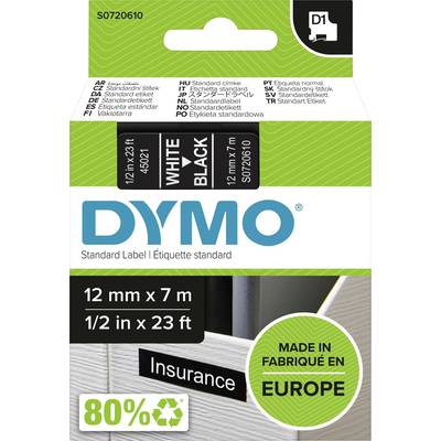 Schriftband  DYMO D1 45021  Bandfarbe: Schwarz Schriftfarbe:Weiß 12 mm 7 m