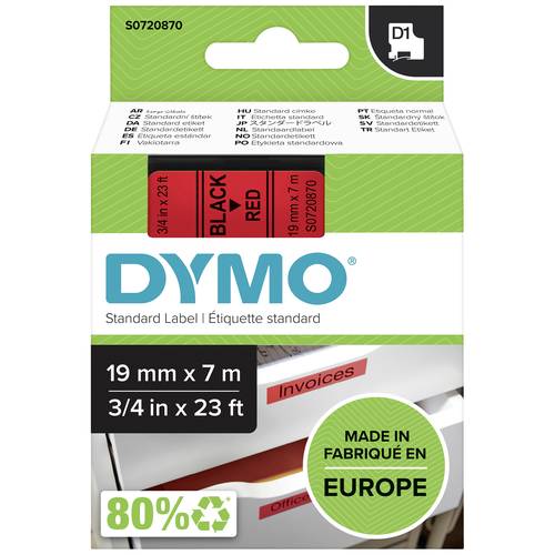 Thumbnail - Schriftband DYMO D1 45807 Polyester Bandfarbe: Rot Schriftfarbe:Schwarz 19 mm 7 m
