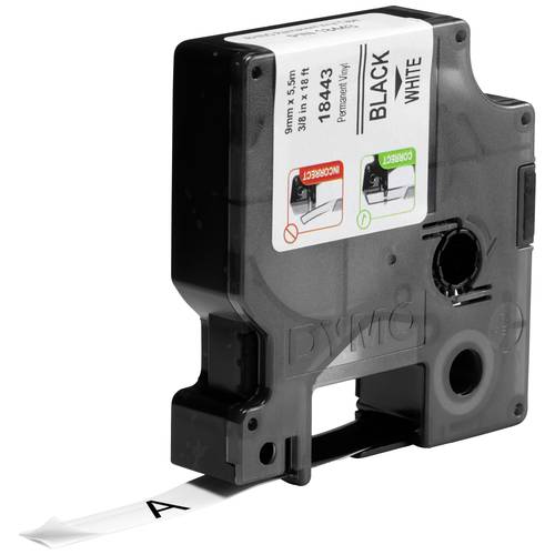 Schriftband DYMO IND RHINO 18443 Vinyl Bandfarbe: Weiß Schriftfarbe:Schwarz 9 mm 5.5 m