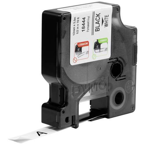 Schriftband DYMO IND RHINO 18444 Vinyl Bandfarbe: Weiß Schriftfarbe:Schwarz 12 mm 5.5 m