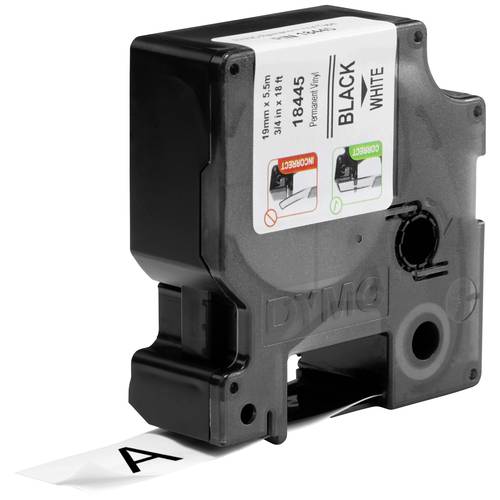 Schriftband DYMO IND RHINO 18445 Vinyl Bandfarbe: Weiß Schriftfarbe:Schwarz 19 mm 5.5 m