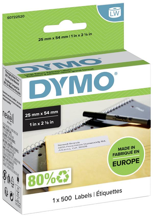 DYMO Etiketten Rolle 11352 S0722520 54 x 25 mm Papier Weiß 500 St. Permanent haftend Universal-Etiketten