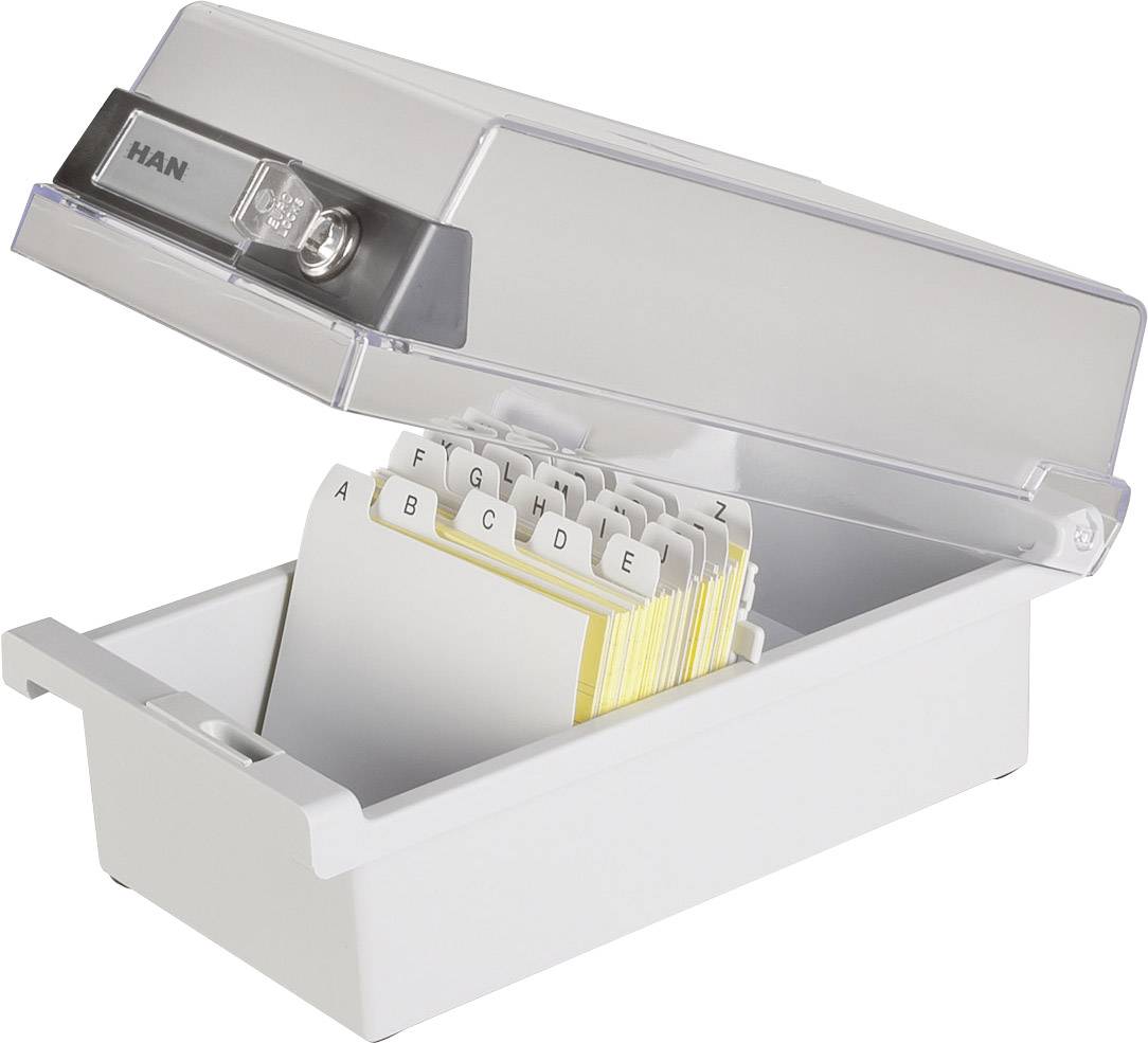 Geöffnete Karteibox mit alphabetischen Trennkarten von A bis Z, geeignet zur Organisation von Karteikarten oder Informationen.