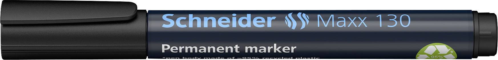 Schwarzer Permanentmarker von Schneider, Modell Maxx 130, mit Recycling-Symbol auf der Kappe.