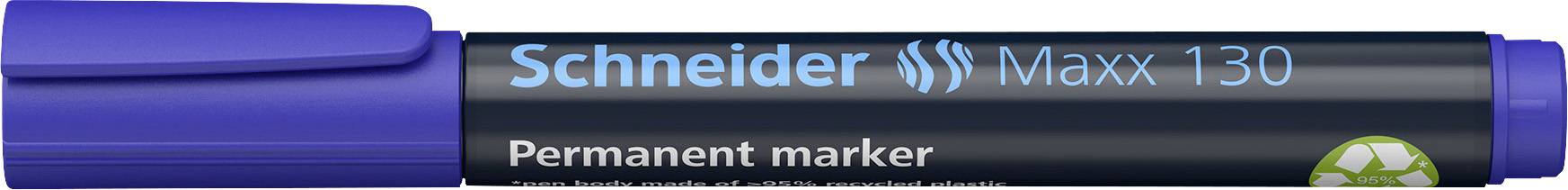 Blauer Permanentmarker von Schneider, Modell 'Maxx 130', mit Recycling-Symbol auf der Verpackung.
