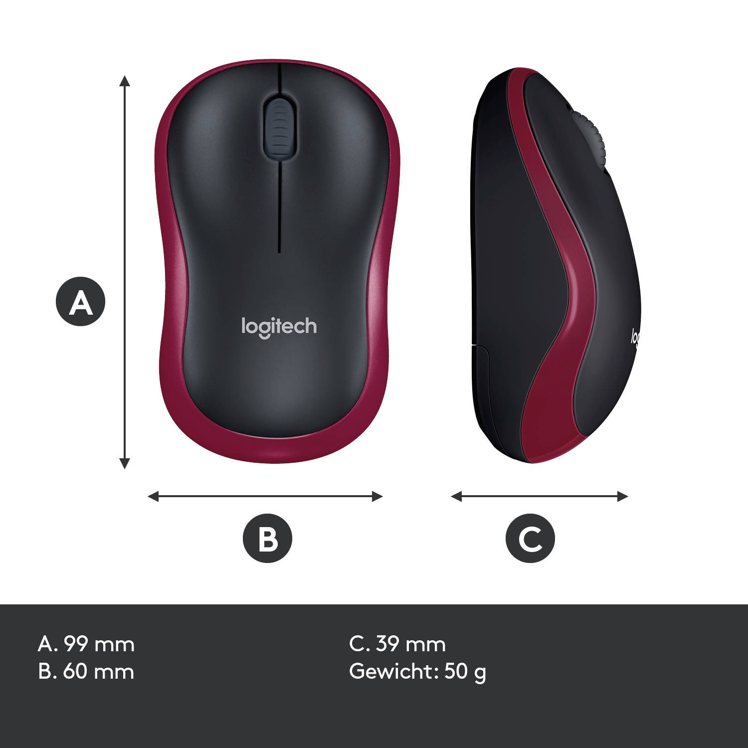 Logitech M185 Maus Funk Optisch Rot 3 Tasten 1000 dpi-8