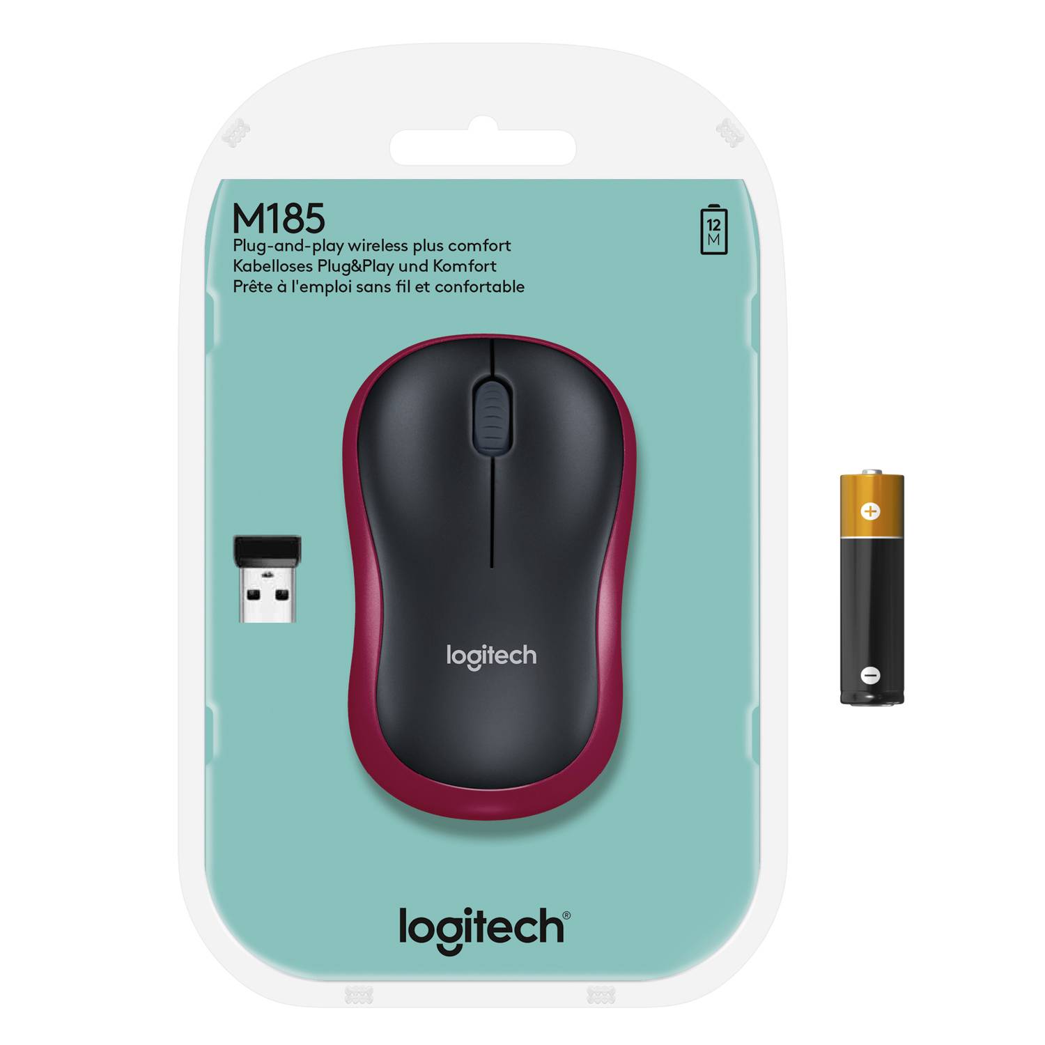 Logitech M185 Maus Funk Optisch Rot 3 Tasten 1000 dpi-9