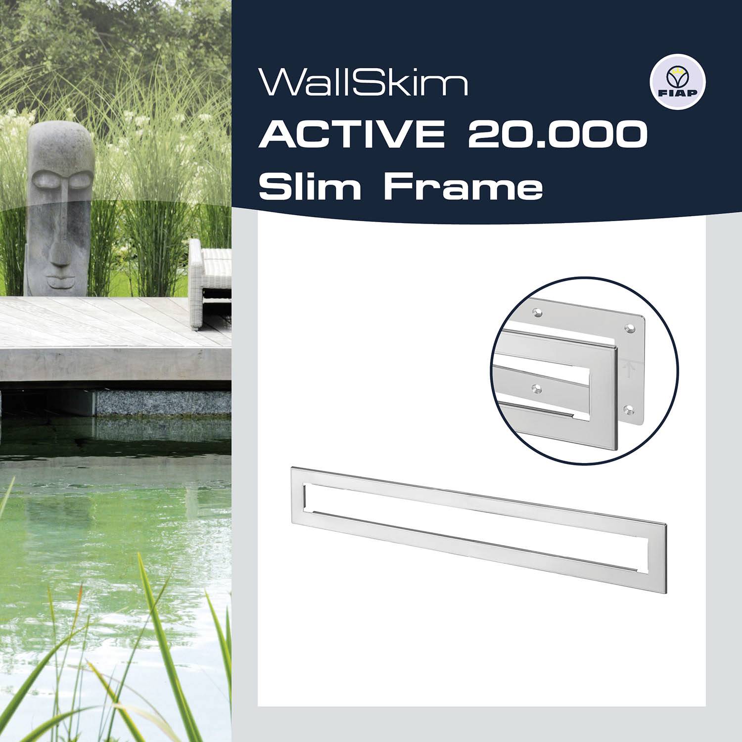 WallSkim ACTIVE 20.000 Slim Frame. Moderne Architektur mit Wasser und Statue im Vordergrund.