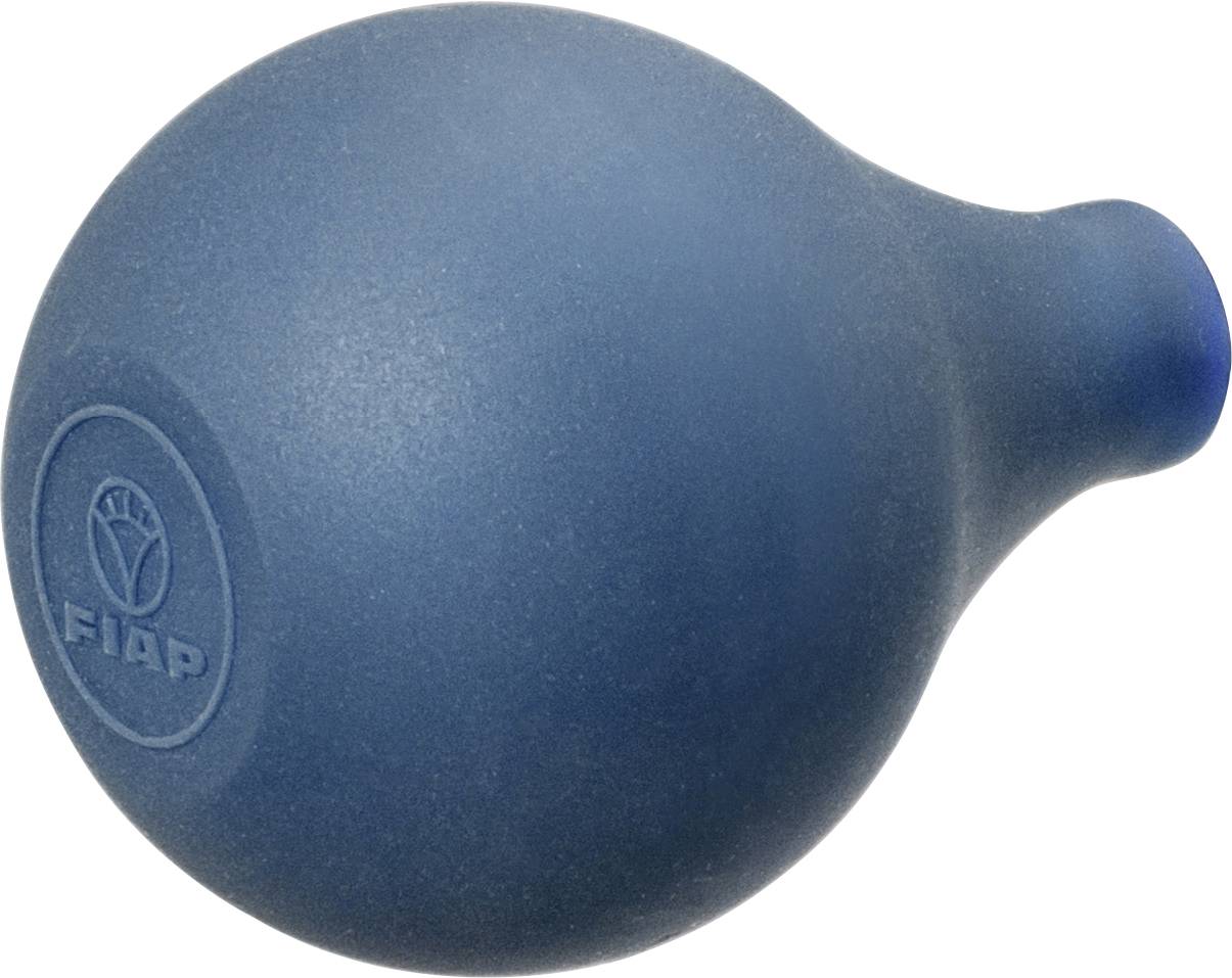 Blaue Gummibirne mit konischer Düse und geprägtem FIAP-Logo auf der Seite.