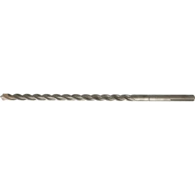 Verdrehter Metallbohrer oder Schneckenwerkszeug mit glatter Welle, horizontal auf weißem Hintergrund dargestellt.
