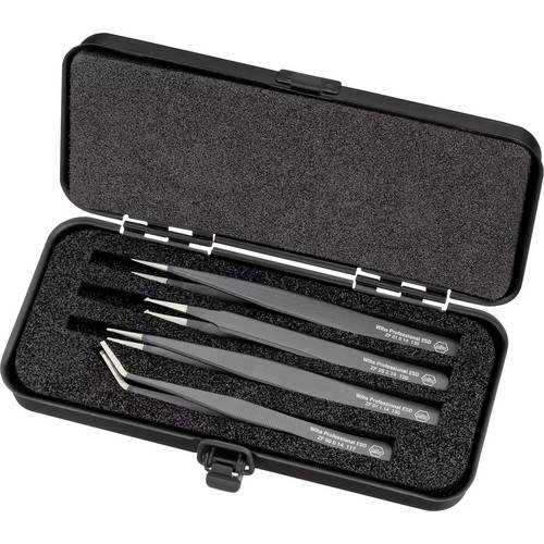 Wiha 32349 Pinzetten-Set 4teilig Spitz, Flach-breit, Abgerundet