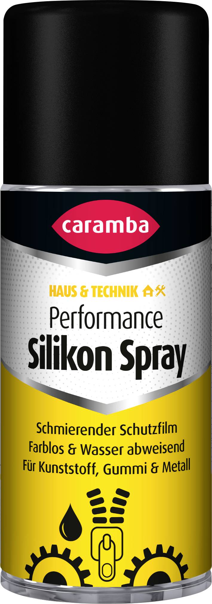 Eine Dose Caramba Performance Silikon Spray, ein Schmiermittel-Schutzspray für Kunststoff, Gummi und Metall.