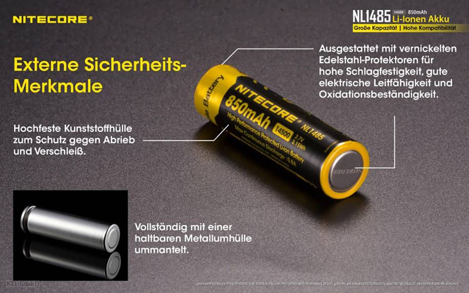 NiteCore NL1485 Spezial-Akku 14500 Li-Ion 3.7 V 850 mAh 1 St.-3