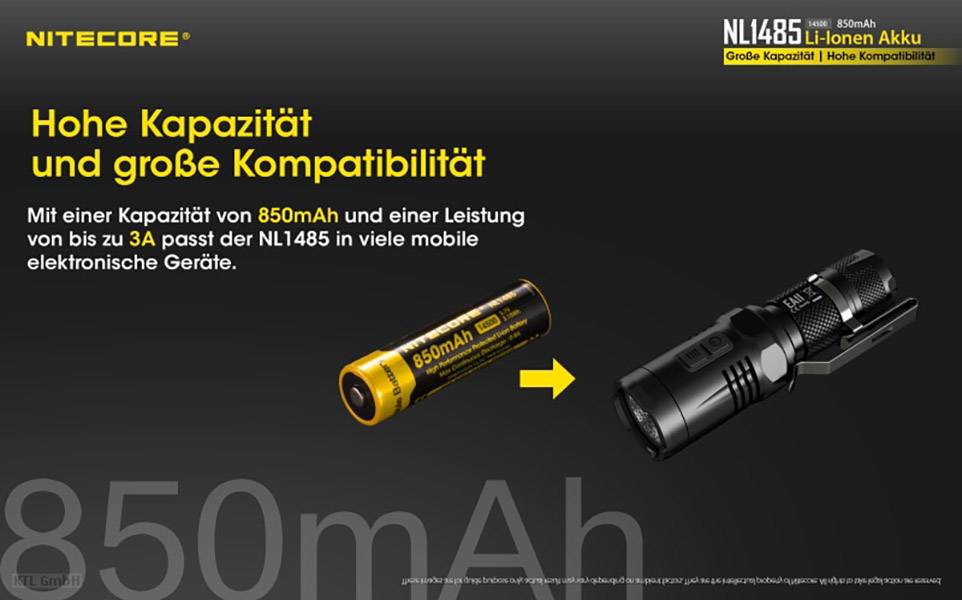 NiteCore NL1485 Spezial-Akku 14500 Li-Ion 3.7 V 850 mAh 1 St.-4