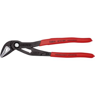 Rote und schwarze Zangenschlüssel mit der Aufschrift 'KNIPEX' und 'selbstklemmend'. Geeignet zum Greifen und Halten von Objekten.