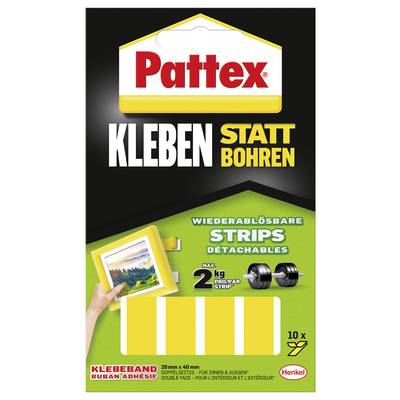 Pattex Kleben statt Bohren Befestigungsstreifen. Wiederverwendbare Strips zur Befestigung ohne Bohren, 2 kg Tragkraft pro Streifen, Packung mit 10 Stück.
