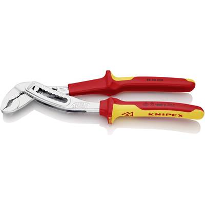 Zange mit roten und gelben Griffen, Marke 'Knipex', geeignet für Spannungen bis 1000V, symbolisiert durch entsprechende Symbole.