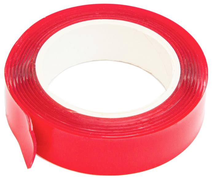 Eine Rolle rotes Klebeband mit weißem Kern, verwendet für verschiedene Befestigungs- oder Verpackungszwecke.