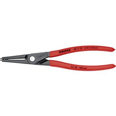 'KNIPEX'-Sprengringzange mit roten Griffen und schwarzem Zangenkopf, geeignet für Ringe von 40 bis 100 mm. Hergestellt in Deutschland.