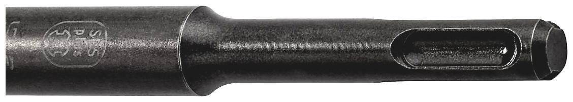 Ein schwarzer Metallbohrer, horizontal ausgerichtet, mit SDS-Aufnahme für elektrobetriebene Bohrhämmer.