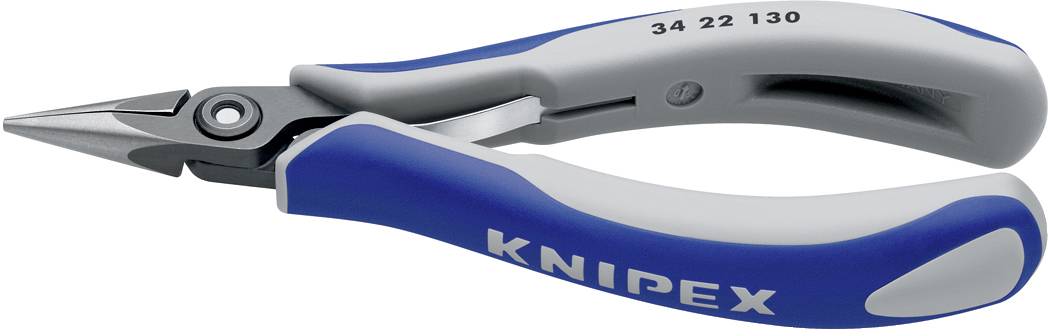 Eine blaue und graue Zange mit der Aufschrift 'Knipex', liegt auf einer Oberfläche. Sie hat gezackte Griffe für besseren Halt.