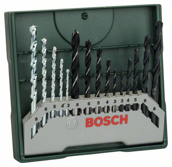 Bosch Accessories 2607019675 X-Line 15teilig Universal-Bohrersortiment Metall, Stein, Beton, Holz, Mauerwerk 3 mm, 4 mm, 5 mm, 6 mm, 8 mm