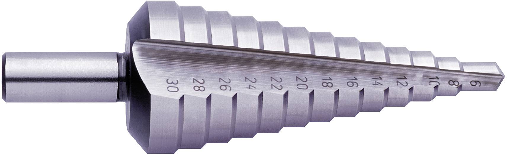 Stufenbohrer HSS mit Spiralnut, Gr.2 A-S , Bereich 4 - 20mm, Stufen: 9, Ø  Schaft 8mm, L. 75mm 1 Stück, Schrauben
