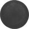 Eine einfarbige schwarze kreisförmige Fläche vor einem weißen Hintergrund.