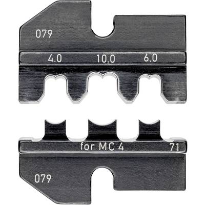 Zwei schwarze Blechstreifen mit fünf unterschiedlichen Schlitzen und den eingravierten Zahlen '4.0', '10.0', '6.0', sowie 'for MC 4'.