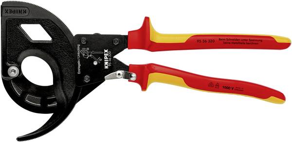 Knipex  95 36 320 Ratschen-Kabelschneider Geeignet für (Abisoliertechnik) Alu- und Kupferkabel, ein- und mehrdrähtig 60 mm  600 mm²