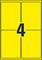 Gelbe Karte mit der schwarzen Zahl '4' in der Mitte, umgeben von vier rechteckigen Abschnitten.